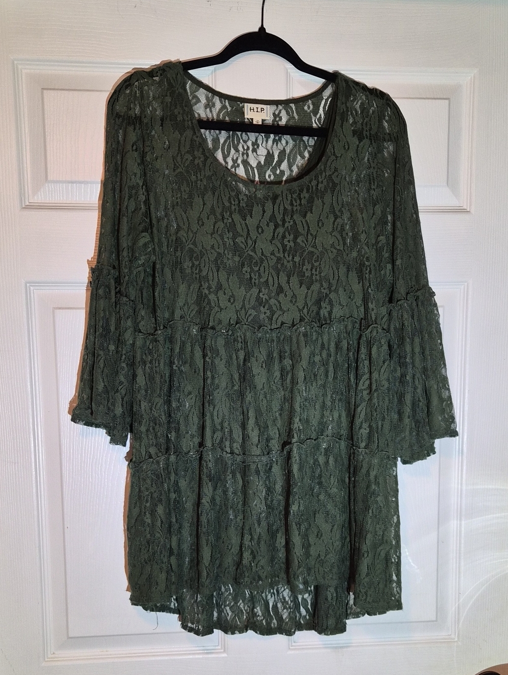 H.I.P. Dark Green Lace Tiered Women's Top